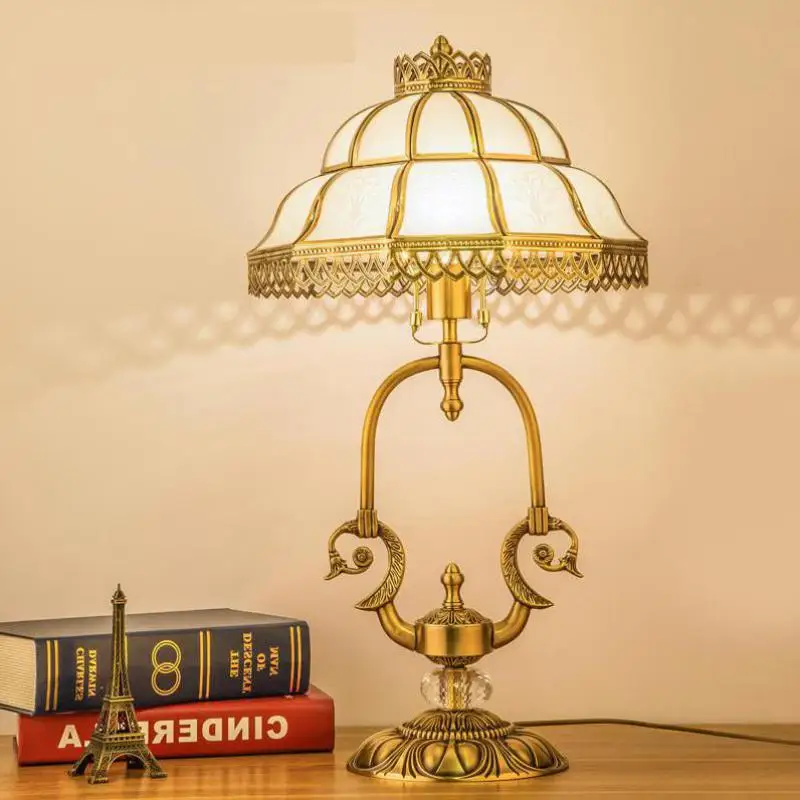 Retro Led Tiffany glass Table Lamp for Restaurant dining room office work Light Abajur home Elegant copper standing lamps | Освещение