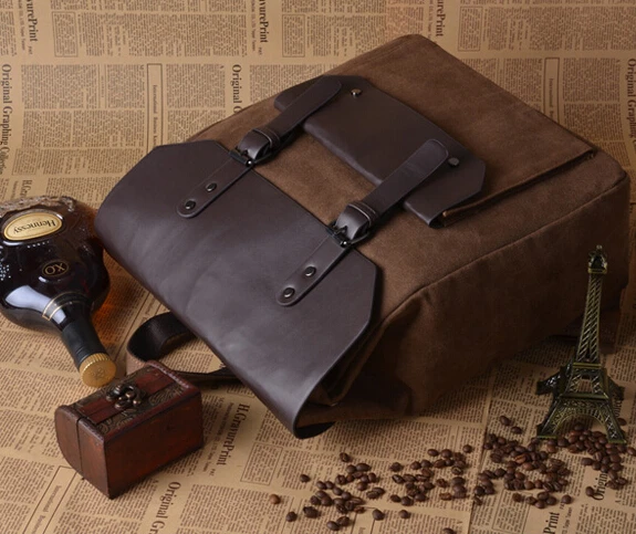 Leather + the new 2015 men canvas backpack bag leisure travel institute wind bags of high quality students school | Багаж и сумки