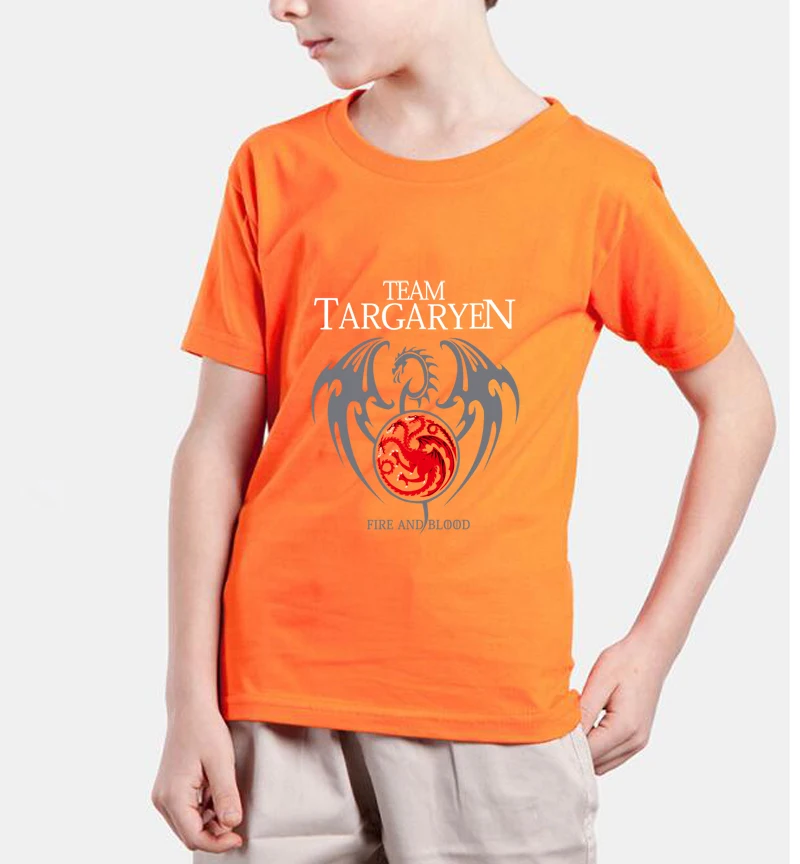 Новые модные футболки 2018 fire and blood детские повседневные топы с принтом Дом