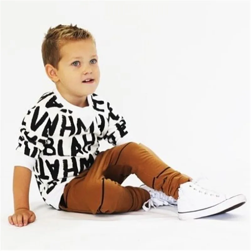Newborn Infant Baby Boy Clothes 2Pcs Tracksuit Long Sleeve Letter T-shirt Tops Striped Yellow Pants Outfits Set Summer 1-6T | Детская