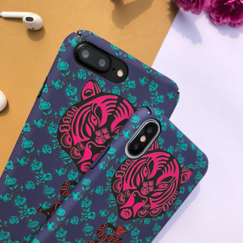 ORYKSZ For iphone 7 Case Vintage Tiger Flowers Patterned Silicone Phone x 6S 6 8 Plus Cover Coque Capa Shell |
