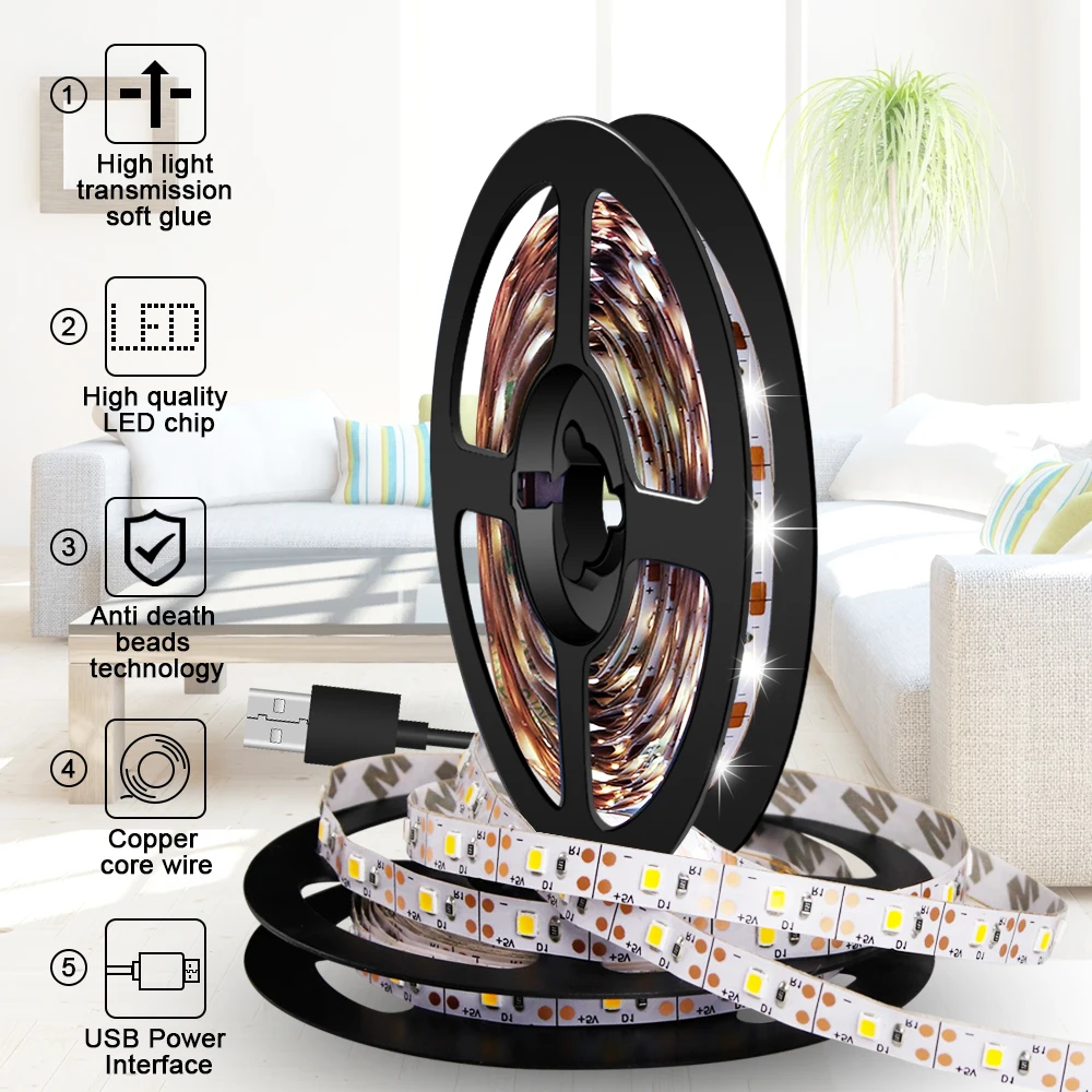 Светодиодная лента 5 В неоновая SMD 2835 для подсветильник Ки кабинета USB 0 м 1 2 3 4 Tira
