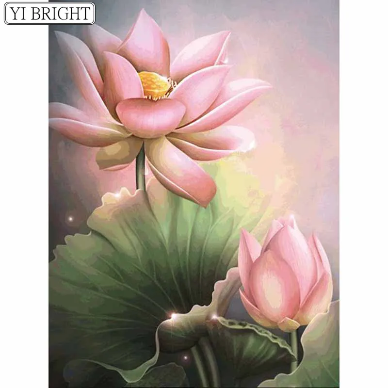 

Полностью квадратная/круглая Алмазная картина 5D Сделай Сам Алмазная вышивка крестиком Лотос Мозаика горный хрусталь