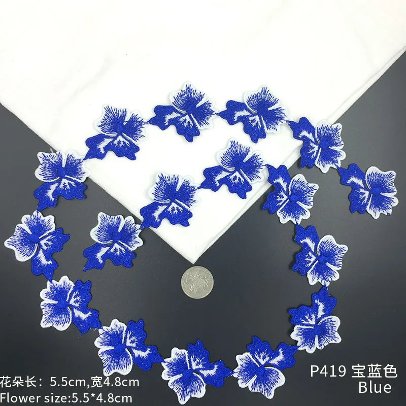 P419 Blue 17pcs 1 ярд кружевная лента цветы украшение аппликация патчи для одежды свадебное платье Diy Швейные аксессуары белая кружевная отделка - Цвет: P419 Blue 17pcs