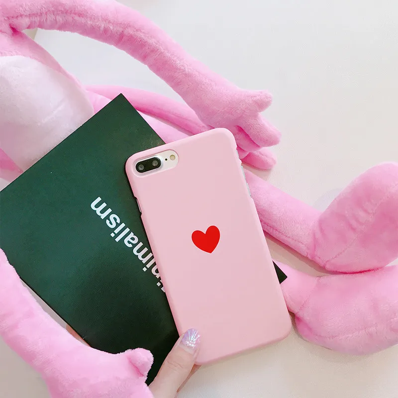 Cute love heart Pink Matte cartoon Hard PC Cover for iPhone 6 6splus 7 7plus 8 8plus coque iphone s Back Capa Fundas |