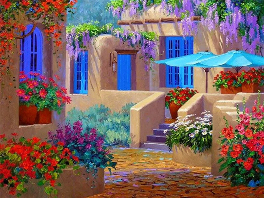 5D DIY diamond embroidery painting flowers house full square rhinestone mosaic home decorative needlework diamant | Дом и сад