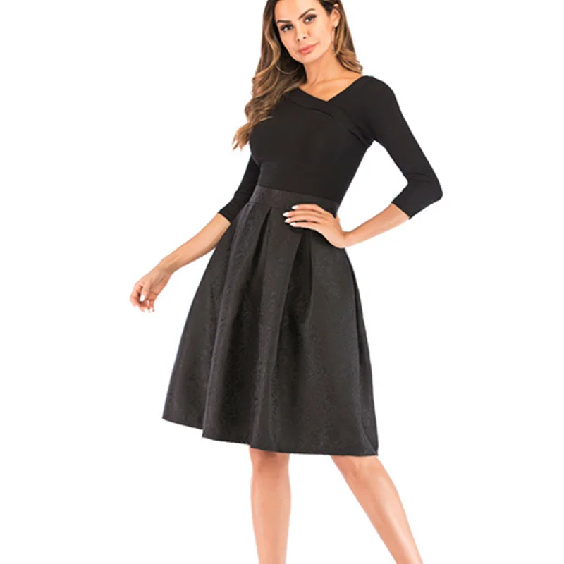 Sheblingbling для женщин Весна Осень миди Высокая талия большие качели одноцветные Юбки До Колена Элегантный Винтаж леди Скейтер юбка
