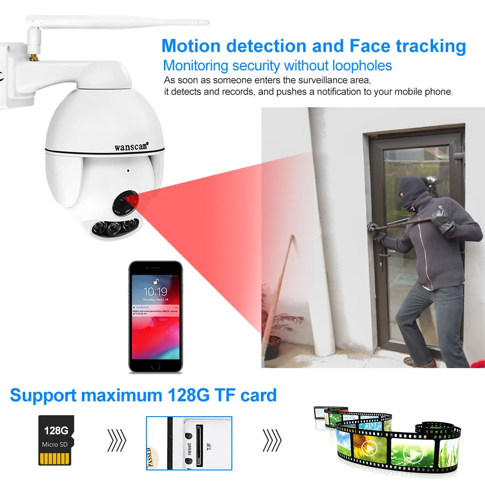 Беспроводная ip камера 1080p HD Wifi сетевая наружная видеонаблюдения POE с датчиком