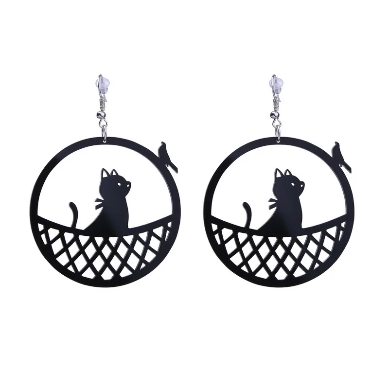 Винтажные ажурные милые серьги-подвески с кошкой и рыбой акриловые серьги для