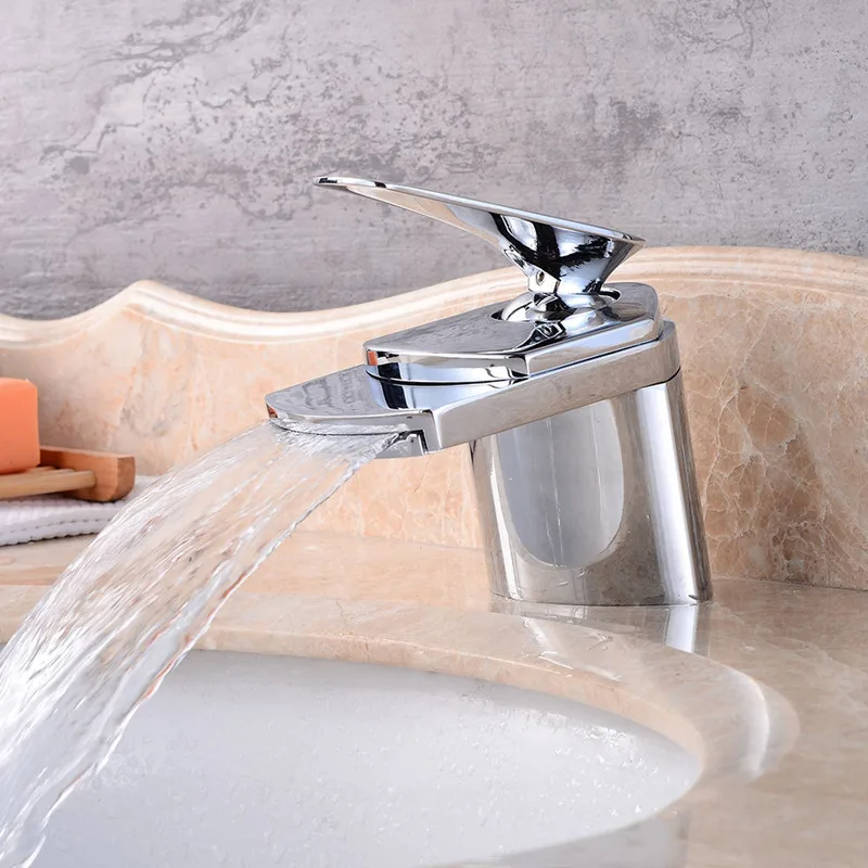 2019 Bathroom Faucets Single Handle Hole Brass Basin Cold Hot Water Mixer Tap Waterfall Deck Mounted | Обустройство дома