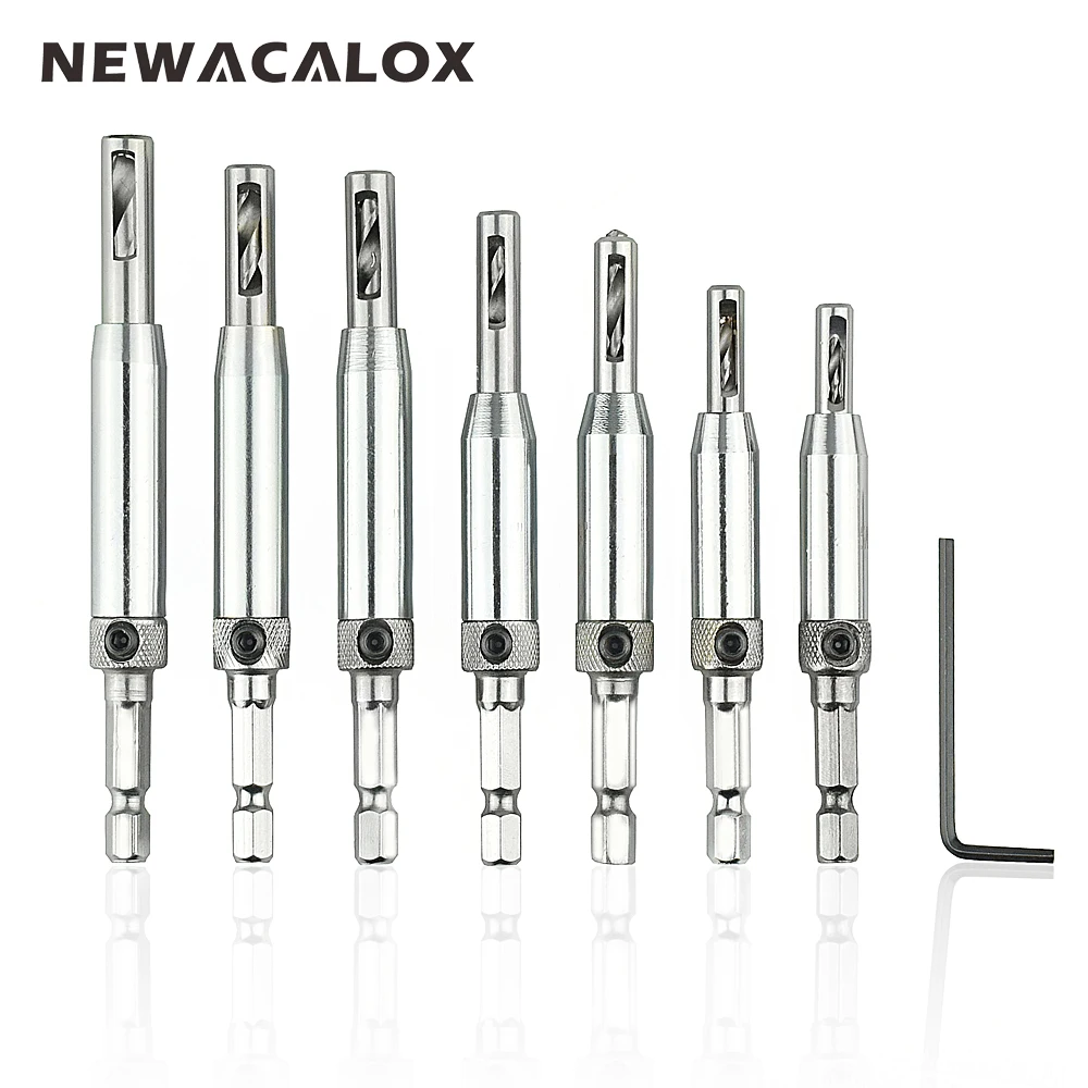 NEWACALOX 7 шт./лот HSS петля отверстие открывалка плотник Дырокол расширение шесть шестигранные сверла для двери/окна аксессуары питания