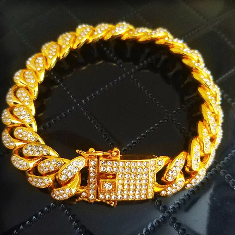 Хип-хоп, розовый, красный, Bling Iced Out, полный AAA кристалл, Pave, мужской браслет, Майями, кубинская цепочка, браслеты для мужчин, ювелирные изделия, Прямая поставка
