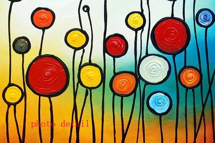 100% ручная роспись Circle Красочные цветы абстрактный пейзаж Настенная картина