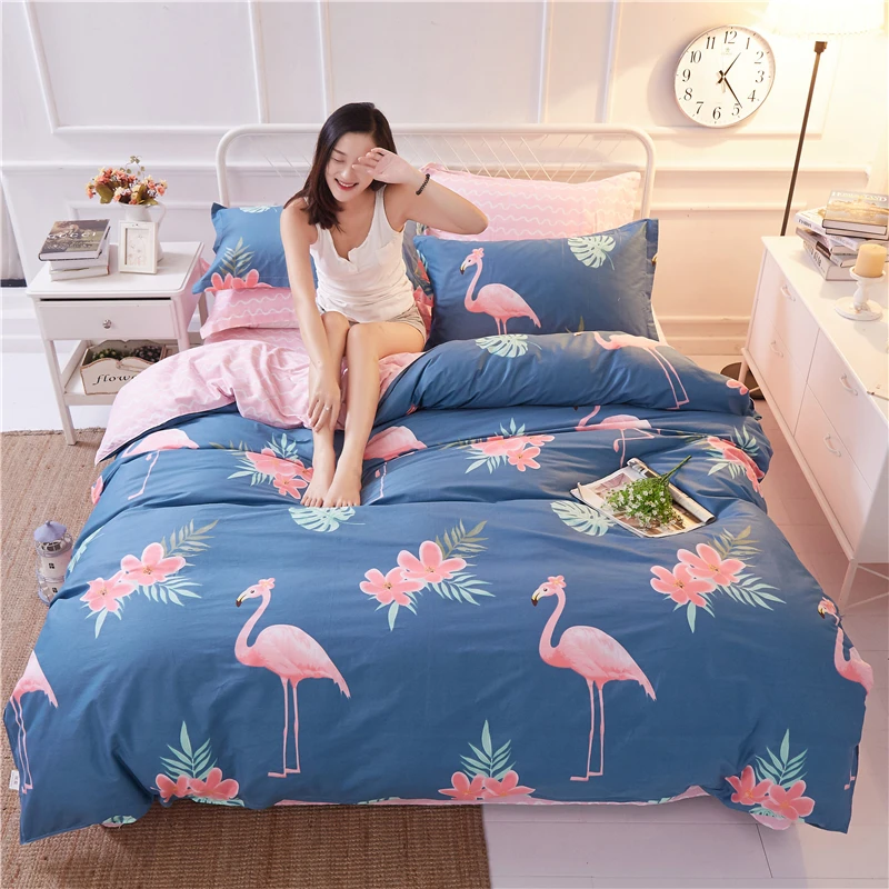 Monily Geometric Animal 4PCS Home Bedding Sets 100% Cotton Duvet Cover Flamingo Brightly Colors Bedclothes Bedsheet Pillowcases | Дом и сад