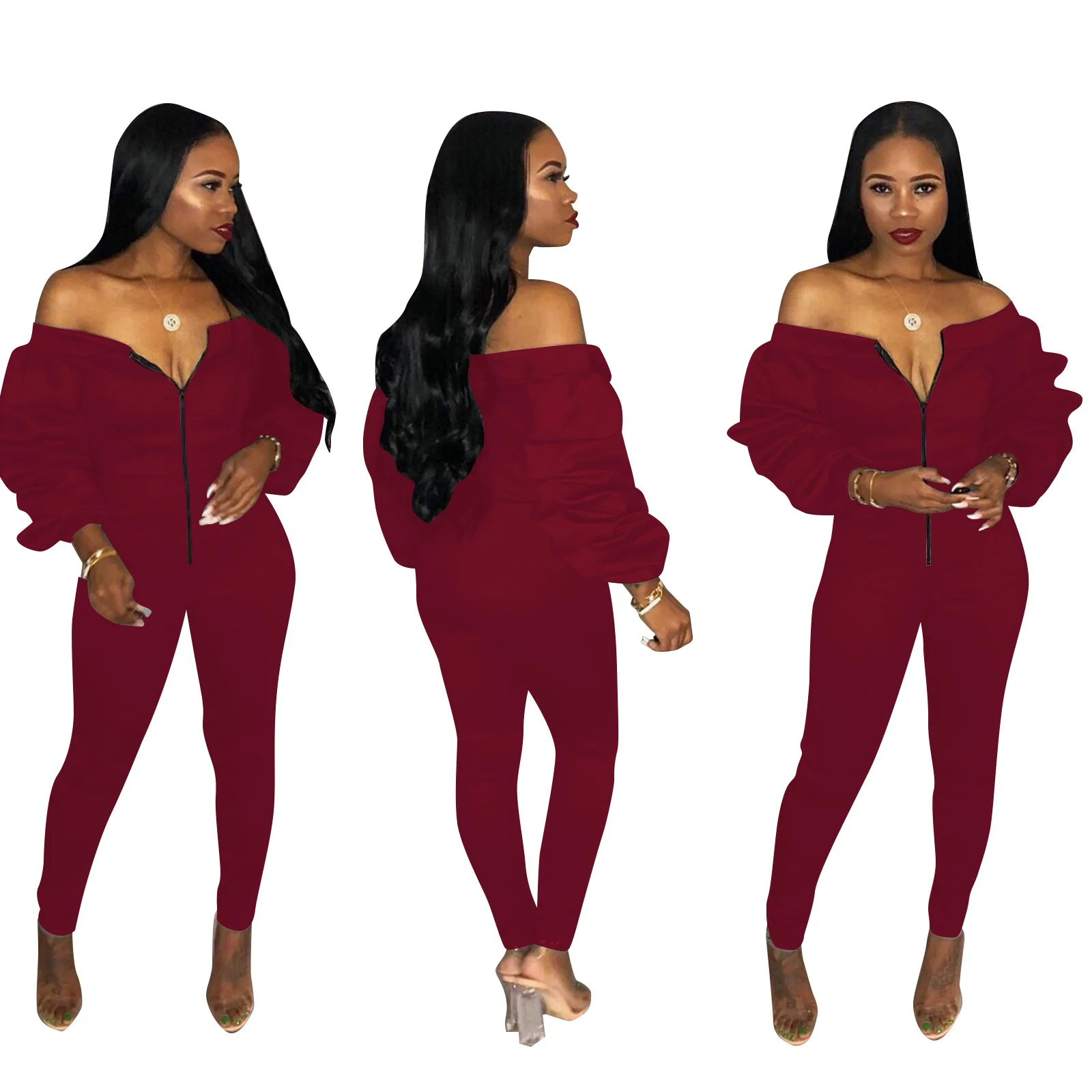 Зимние женские длинные рукава с открытыми плечами длинные брюки тощие bodycon сексуальные комбинезоны леди клубный вечерний комбинезон Модный комбинезон 3xl M277