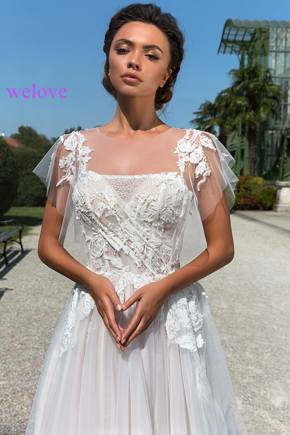 Robe de mariee Новое поступление вырез лодочкой А-силуэт элегантное Тюлевое свадебное платье с бисером пояс свадебное платье для невесты GownVestige De Noiva