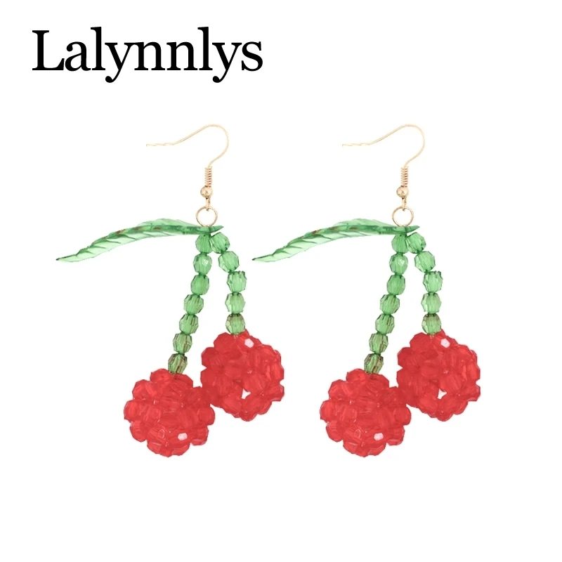 Lalynnlys Cute Cherry Watermelon Pineapple Drop Earrings New Fashion Rhinestone Fruit Dangle Earrings Ear Accessories Hot E60491