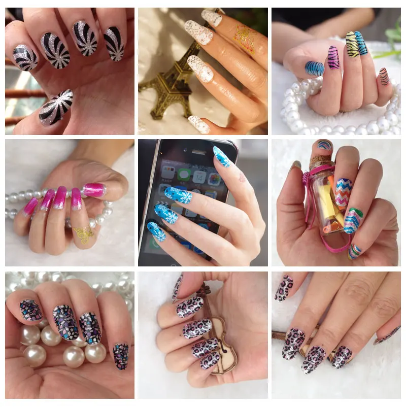 Один лист розовый леопард блеск ногтей обертывания полное покрытие наклейки