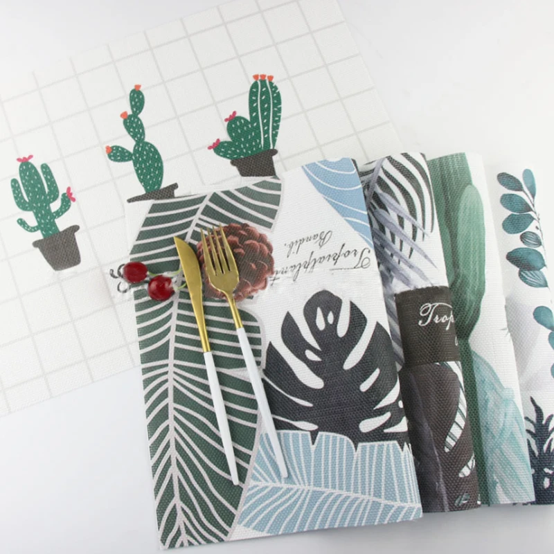 

Тропическое с принтом в виде листиков столовых Настольный коврик из ПВХ посуды подставки для вечерние аксессуары вино Кубок коврик