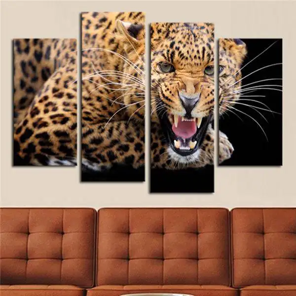 4 панели без рамки) желтые пятна леопардовая Живопись Холст Настенная картина