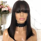 13x6 Синтетические волосы на кружеве человеческих волос парики с челкой эффектом деграде (переход от темного к парики красные бордовые натуральные волосы прямые волосы парик для женский, черный с Bang ишё