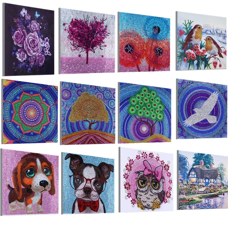 Красочный Цветок Дерево собака животное шаблон особой формы алмазная живопись DIY