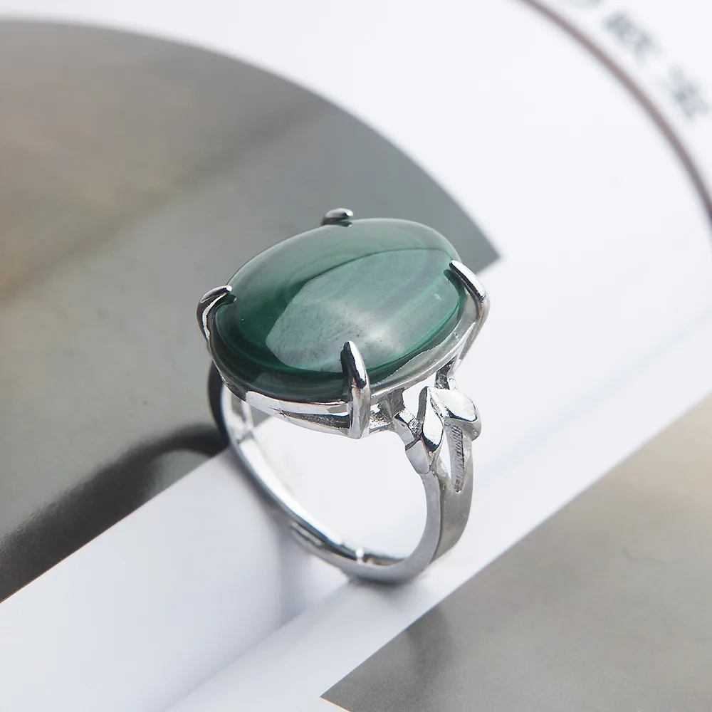 AAAA Natural Malachite Chrysocolla Ring For Women Female Green Crystal Gems Oval Bead Adjust Size Rings Find Jewelry |