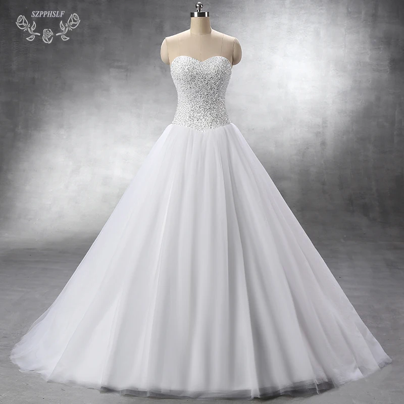 Реальные фото уникальный торжественные платья 2017 Полный бисера невесты модные