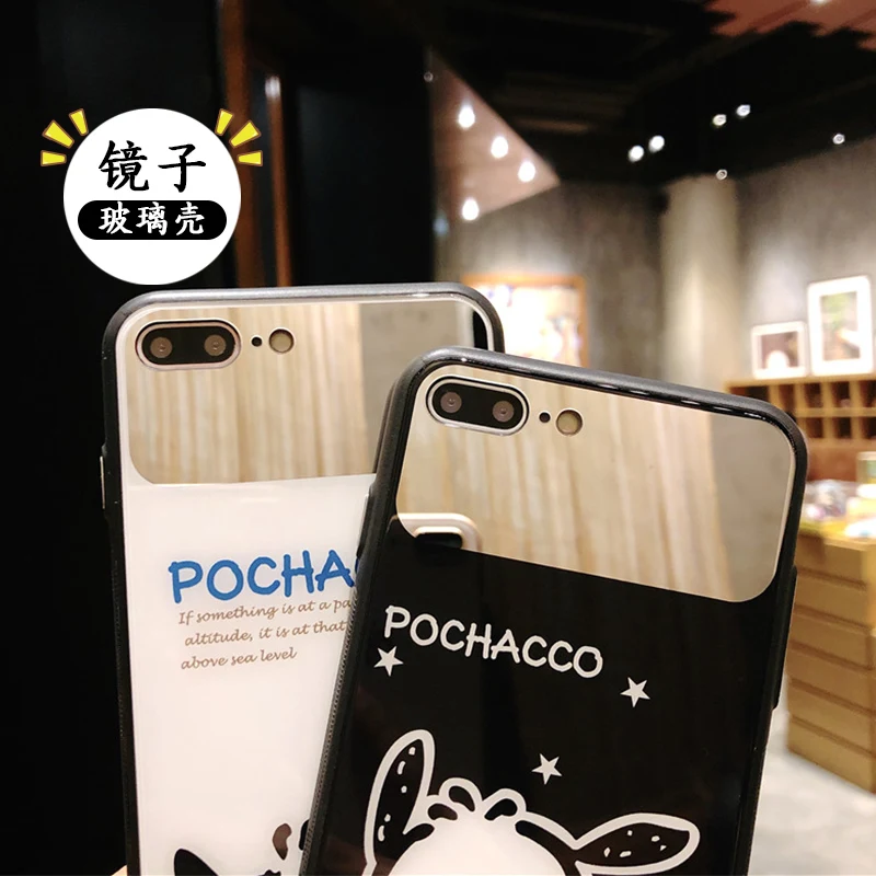 Чехол Pochacco dog Для iPhone 8/7 plus стеклянная зеркальная крышка и закаленная пленка для 6 s
