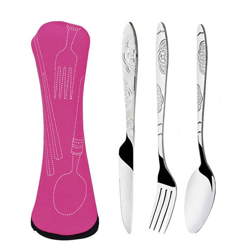 Stainless Steel Tableware Set with Organizer Bag Knifes Fork Spoon Lightweight Cutlery Traveling Camping Flatware Dinnerware | Спорт и