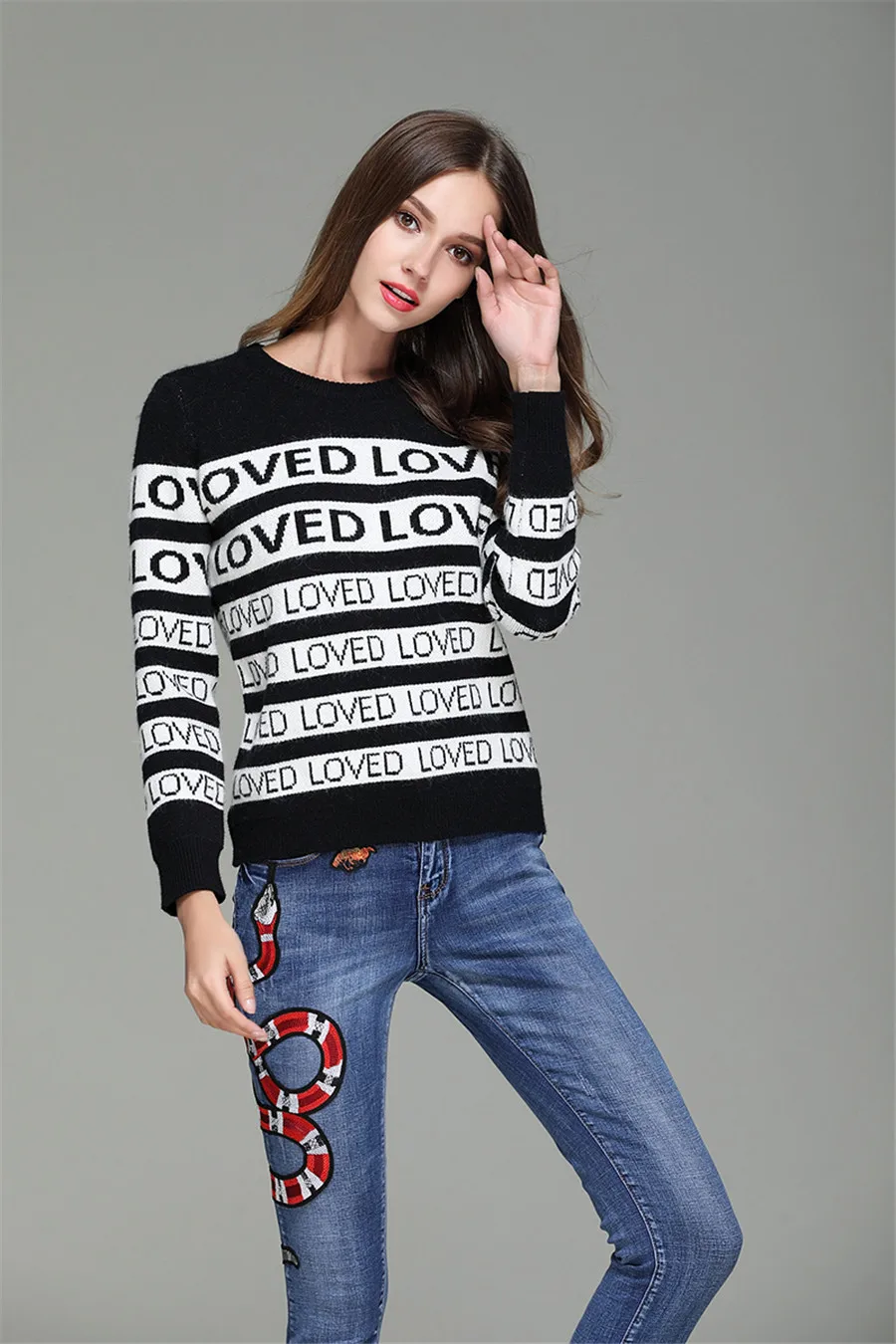 Unisex Man Sweaters Autumn Winter Thick Warm Letter Loved Sweater Women Casual Plus Size Rabbit Velvet Runway Pullovers | Женская одежда