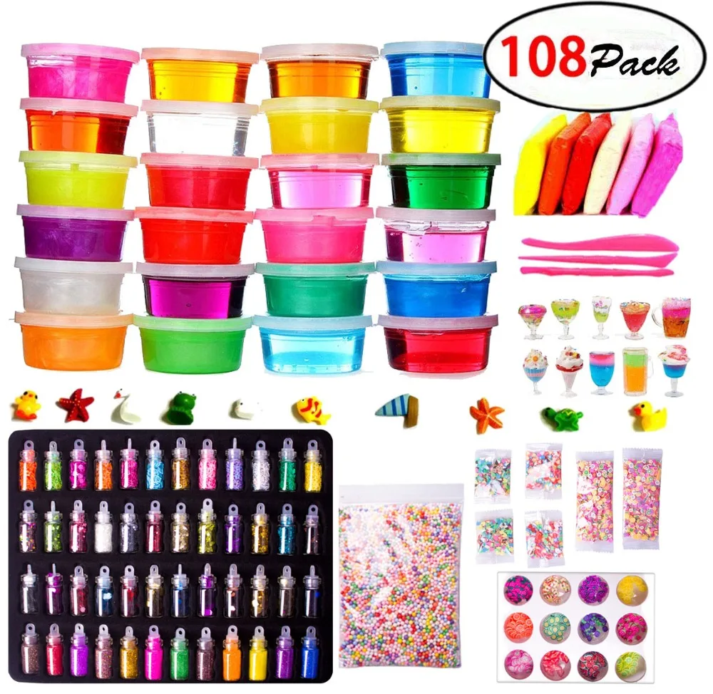 Играть шлам игрушечные лошадки DIY пушистый набор лизунов 108 Pack шпатлевка слизи