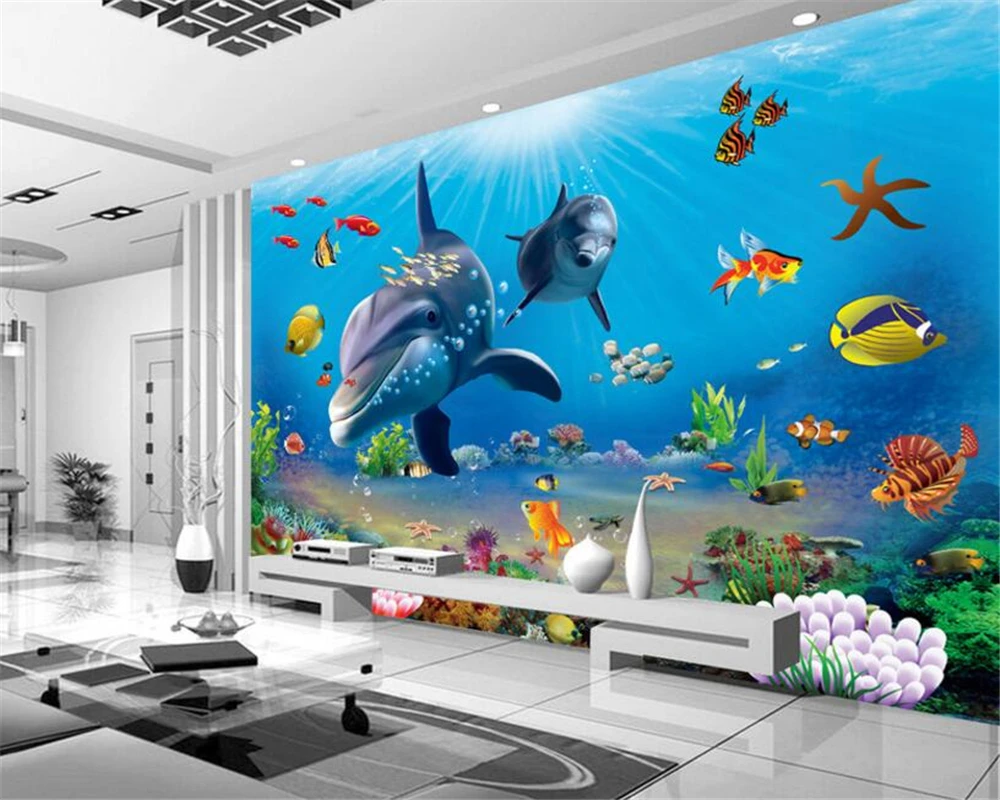 

Фотообои под заказ, 3D стерео, подводный мир морских рыбок, детская комната, фон для телевизора, 3d Настенные обои