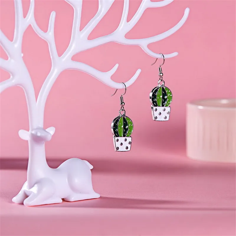 HUISTOR новые модные серьги капли с зеленым растением эффектные креативные кактус