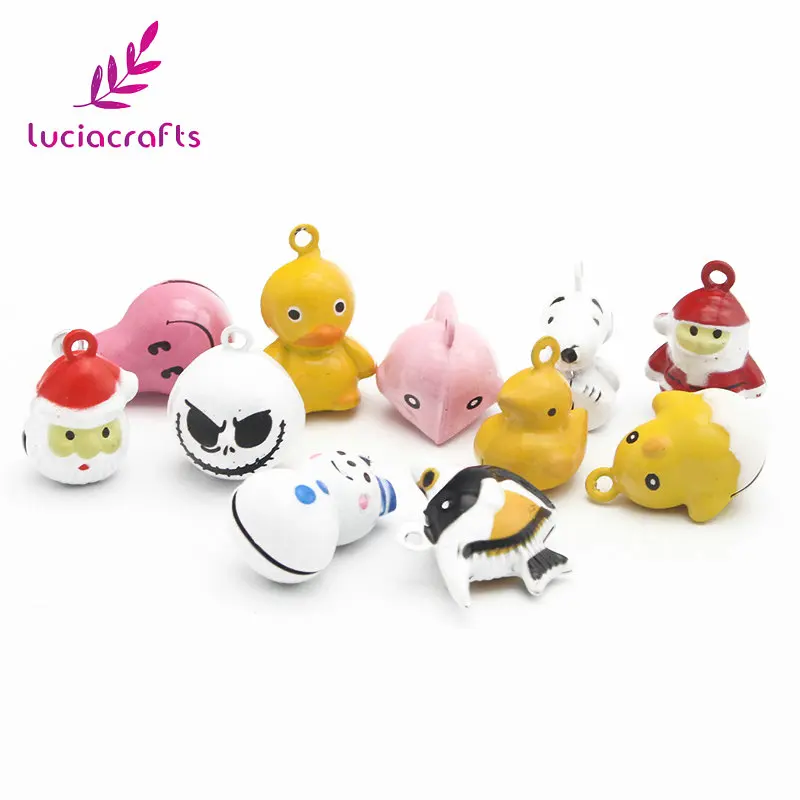 Lucia crafts 6 шт./лот 15-25 мм случайный смешанный милый мультфильм Jingle Bell Подвески Висячие DIY для украшения рождественской елки H0208