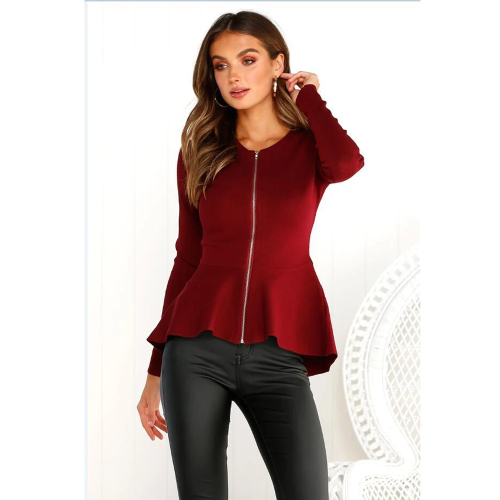 Женская футболка на молнии с длинным рукавом и круглым вырезом | одежда