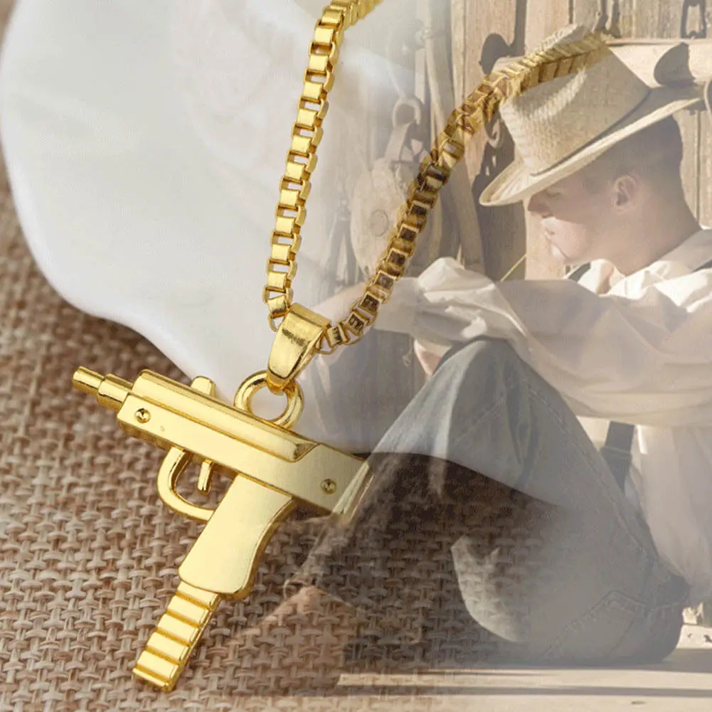 Уникальный пистолет Форма кулон цепи Цепочки и ожерелья Прохладный хип-хоп