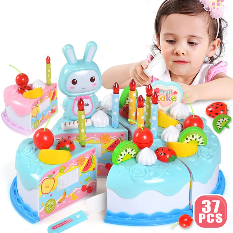 37pcs/set Kitchen Toys Cake Food DIY Pretend Play Cutting Birthday Toy Fruit Cream Birthday Educational Gift For Children Girls