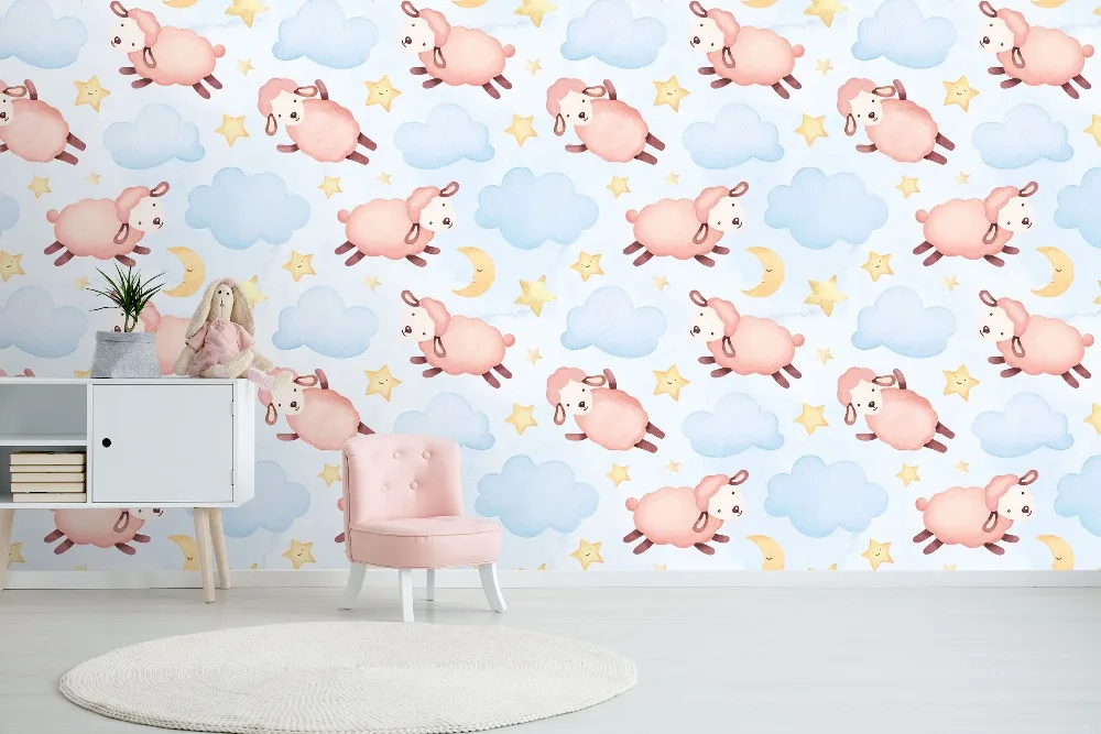 

[Self-Adhesive] 3D Starry Sky Pink Sheep 5 Wall Paper mural Wall Print Decal Wall Murals