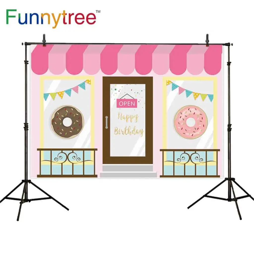 Фоны для фотосъемки Funnytree с изображением конфет и бара мультяшный розовый пончик