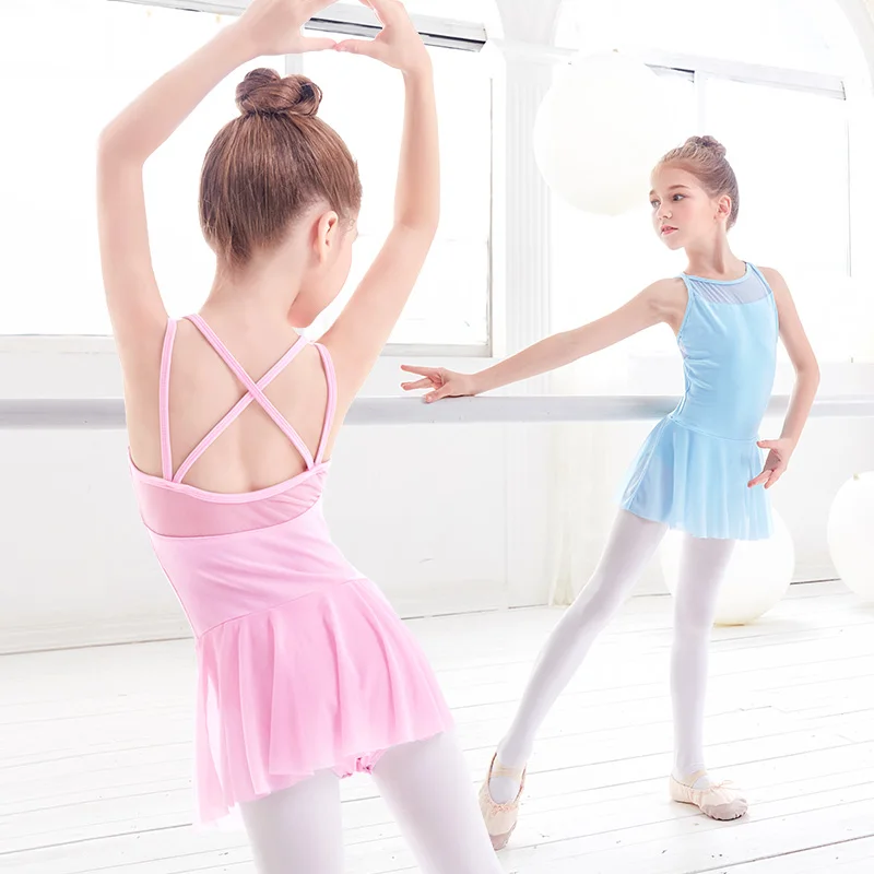 Girls Vest Leotards Mesh Splice Camisole Straps Ballet Leotard Gymnastics Skating Dance Bodysuit |