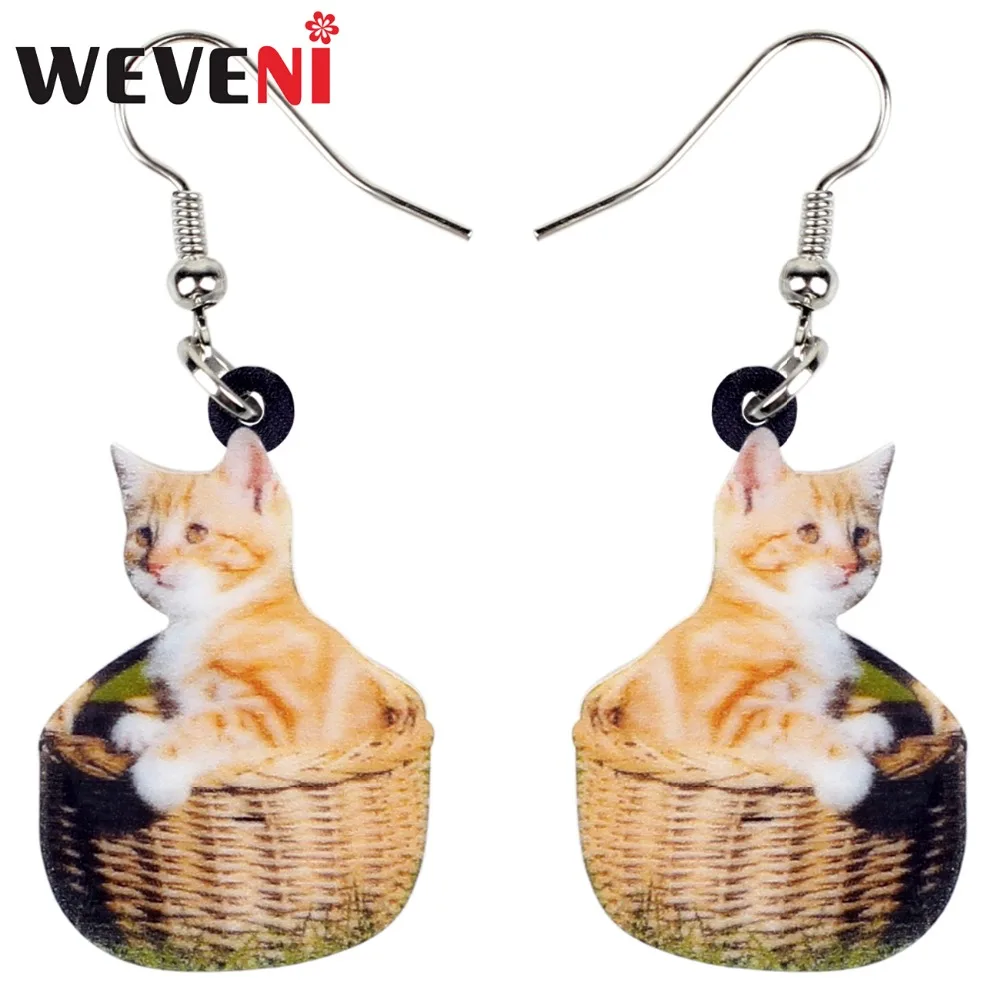 WEVENI Акриловые Модные корзины с оранжевым котом серьги Котенок Висячие капли