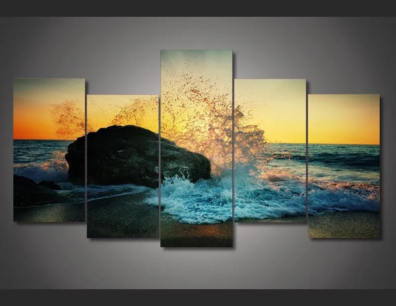 

HD Print 5pcs canvas art sea beach seascape painting modern home decor wall art picture for living room decor painting /PT0619