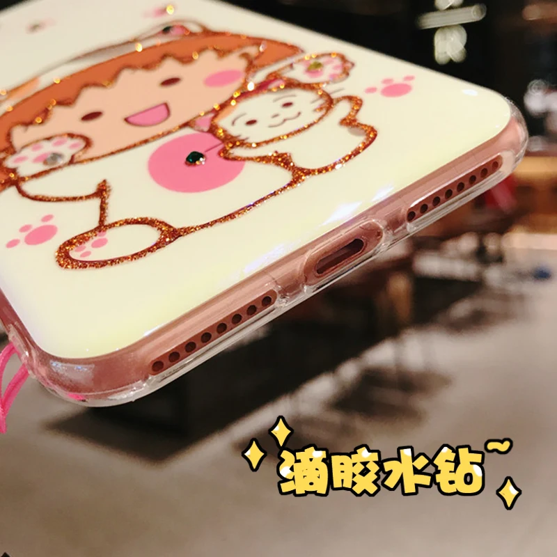 Задняя крышка для iPhone XS MAX/XR Chibi Maruko милое закаленное стекло с изображением кошки