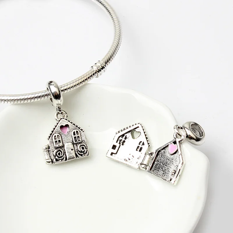 

Btuamb Simple Style Hollow Castle Love Heart Flower Charm Pendant Beads Fit Pandora Bracelets & Bangles Women Jewelry Making