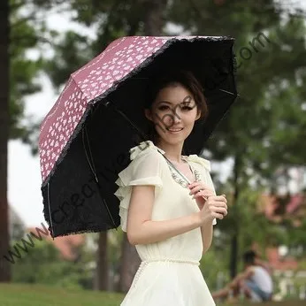 Superlight parasol 100%sunscreen UPF&gt50+ ladies'parasol 8k ribs black silver coating pocket UV protecting arched lacing | Дом и сад
