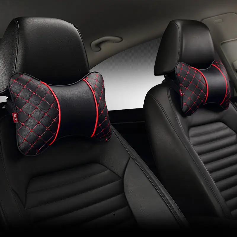 black red 1pair Абсолютно новые полностью из искусственной кожи автомобильные подушки для шеи удобные универсальные 2 шт. подголовник подходит для большинства автомобилей заполняет волокно - Цвет: black red 1pair