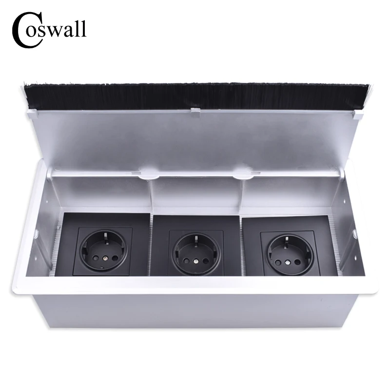 COSWALL Серебряная ПК Настольная Монтажная коробка с тройной розеткой питания ЕС