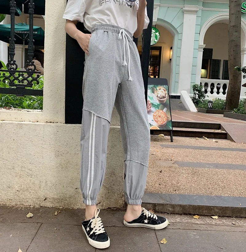 Pantalones mujer лето 2019 новые женские штаны корейские свободные со вставками