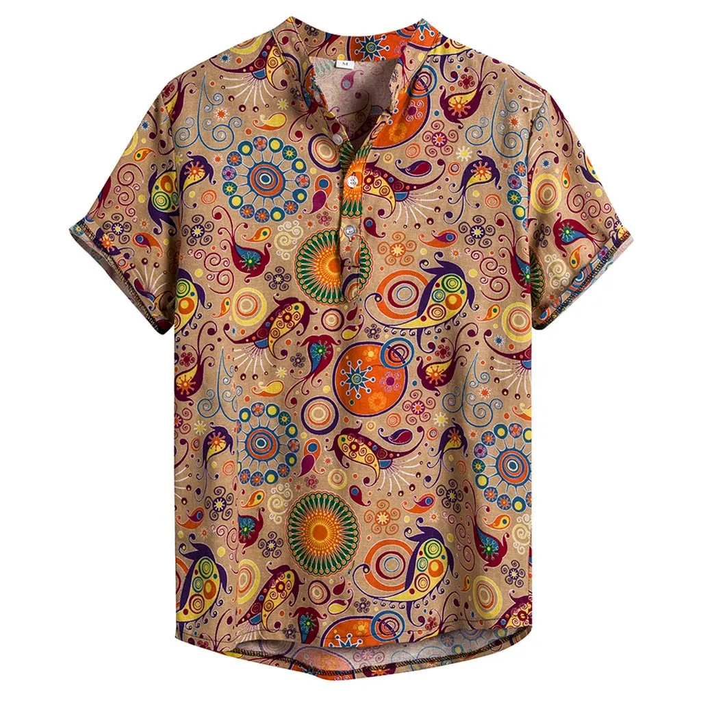 Мужские этнические льняные повседневные Camisa Masculina пляжные рубашки с принтом